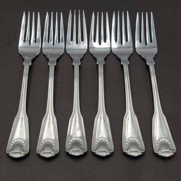 Towle London Shell Salad Fork KOREA Stainless 18/8 Flatware Set Of 6 Vtg - Picture 1 of 4